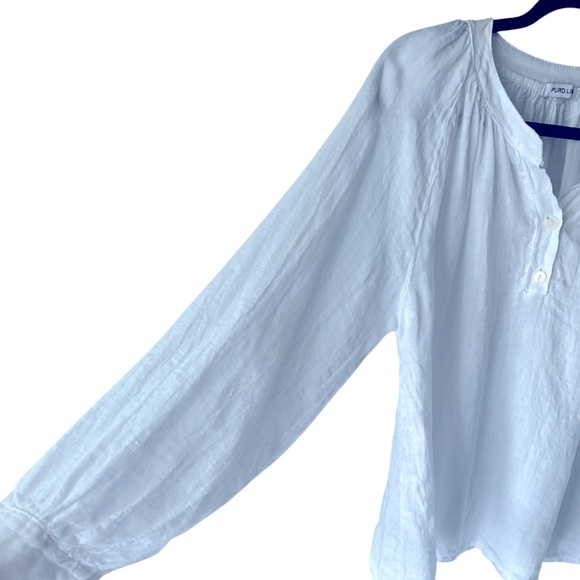 Puro Lino White Peasant Blouse Dolman Sleeve Top Made in Italy CottageCore M - Picture 5 of 10